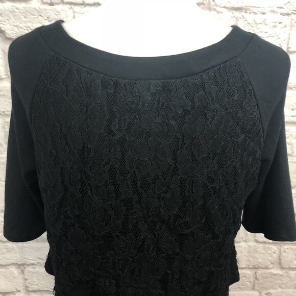 Velvet Brand Black Shrug with Lace Overlay Half Sleeve Bolero Jacket Sz Medium - Picture 7 of 11